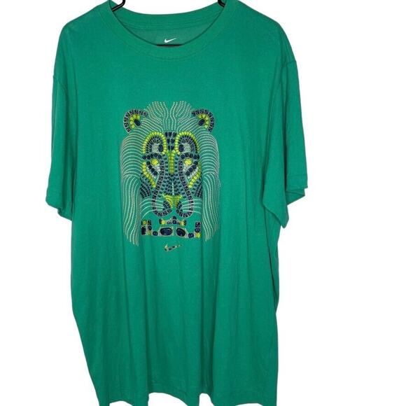 Nike Dri-Fit Jade Green Lion Print Short Sleeve Shirt Size XXL Women's - Picture 1 of 7